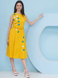 Joban Fashion Yellow Dress with 3D Flower Embroidery and Belt | Grocsy
