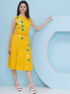 Joban Fashion Yellow Dress with 3D Flower Embroidery and Belt | Grocsy