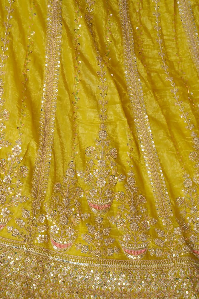 Kesar Fab Yellow Jimmy Choo Hand_Woven Lehenga | Grocsy