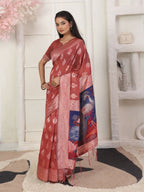 Shree Shyam Fashion Linen Cotton Rust Saree | Grocsy