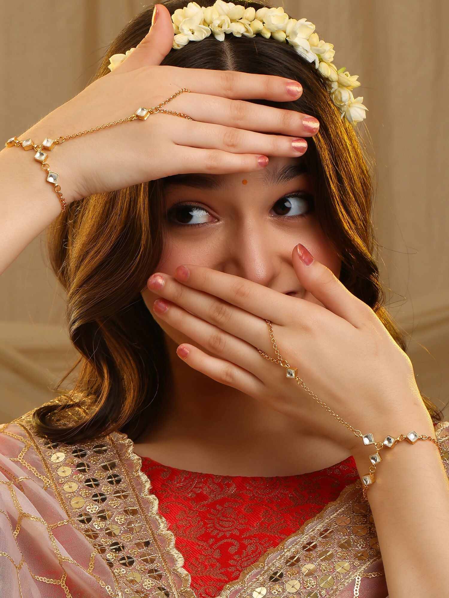 Ruby Raang Kundan Haath Phool | Grocsy