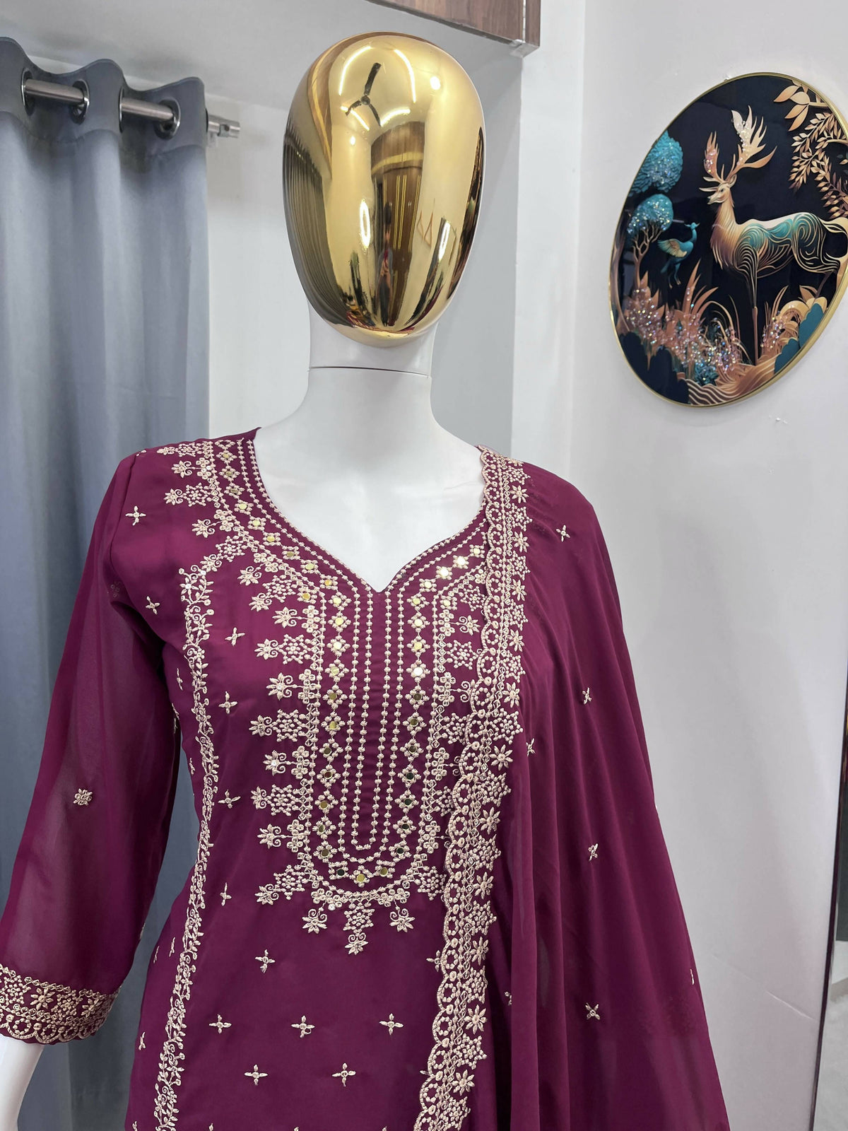 Teeya Creation Wine Color Faux Georgette Embroidery Work Party Wear Salwar Suit | Grocsy