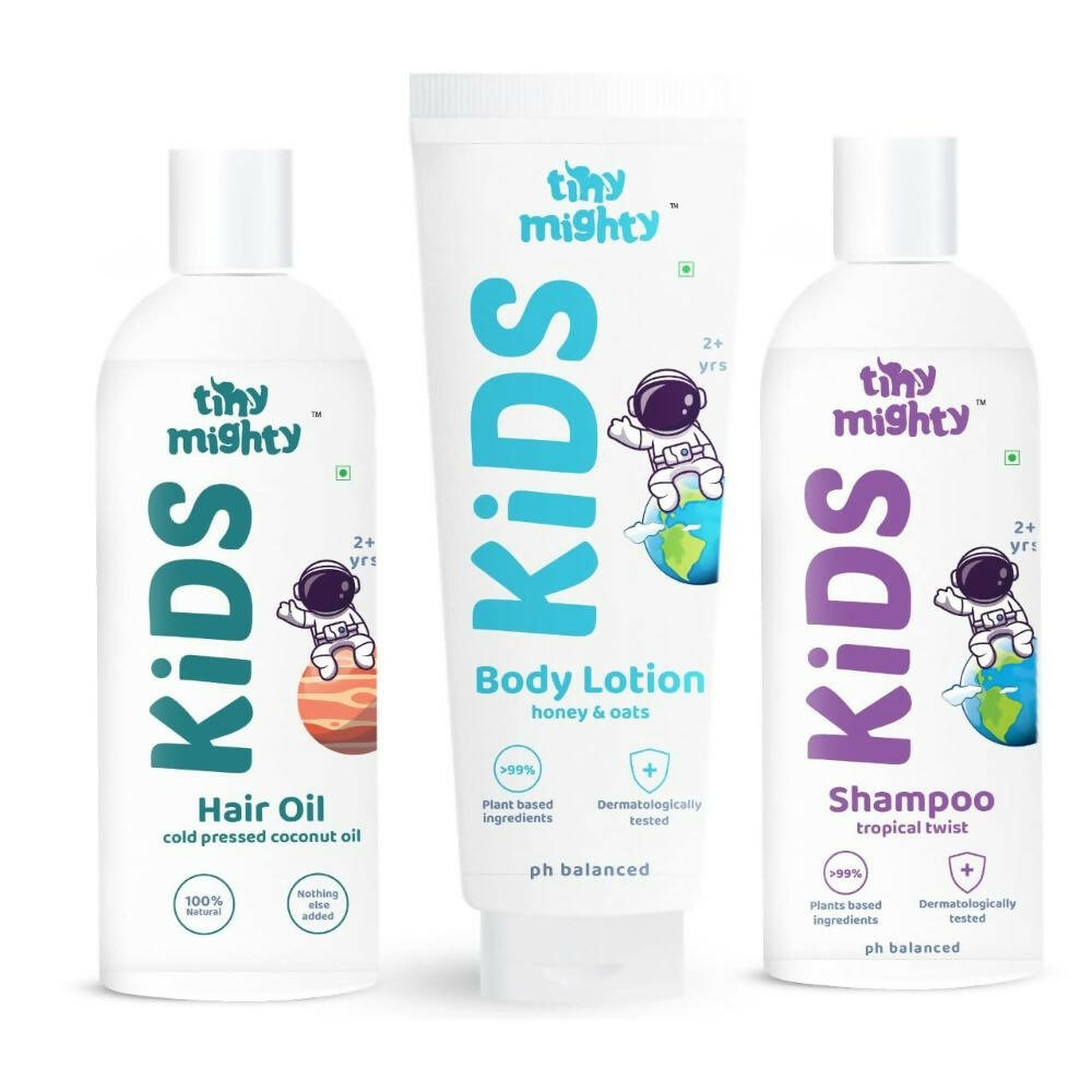 Tiny Mighty Kids Shampoo, Body Lotion And Oil Combo | Grocsy
