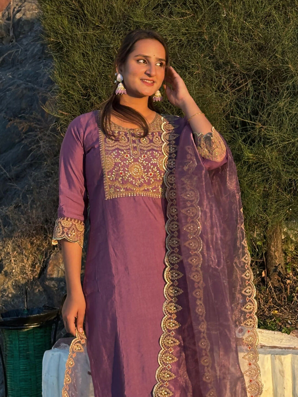 Vellora Dusty Mauve Silk Blend Stylish Embroidered Salwar Suit | Grocsy