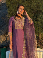 Vellora Dusty Mauve Silk Blend Stylish Embroidered Salwar Suit | Grocsy