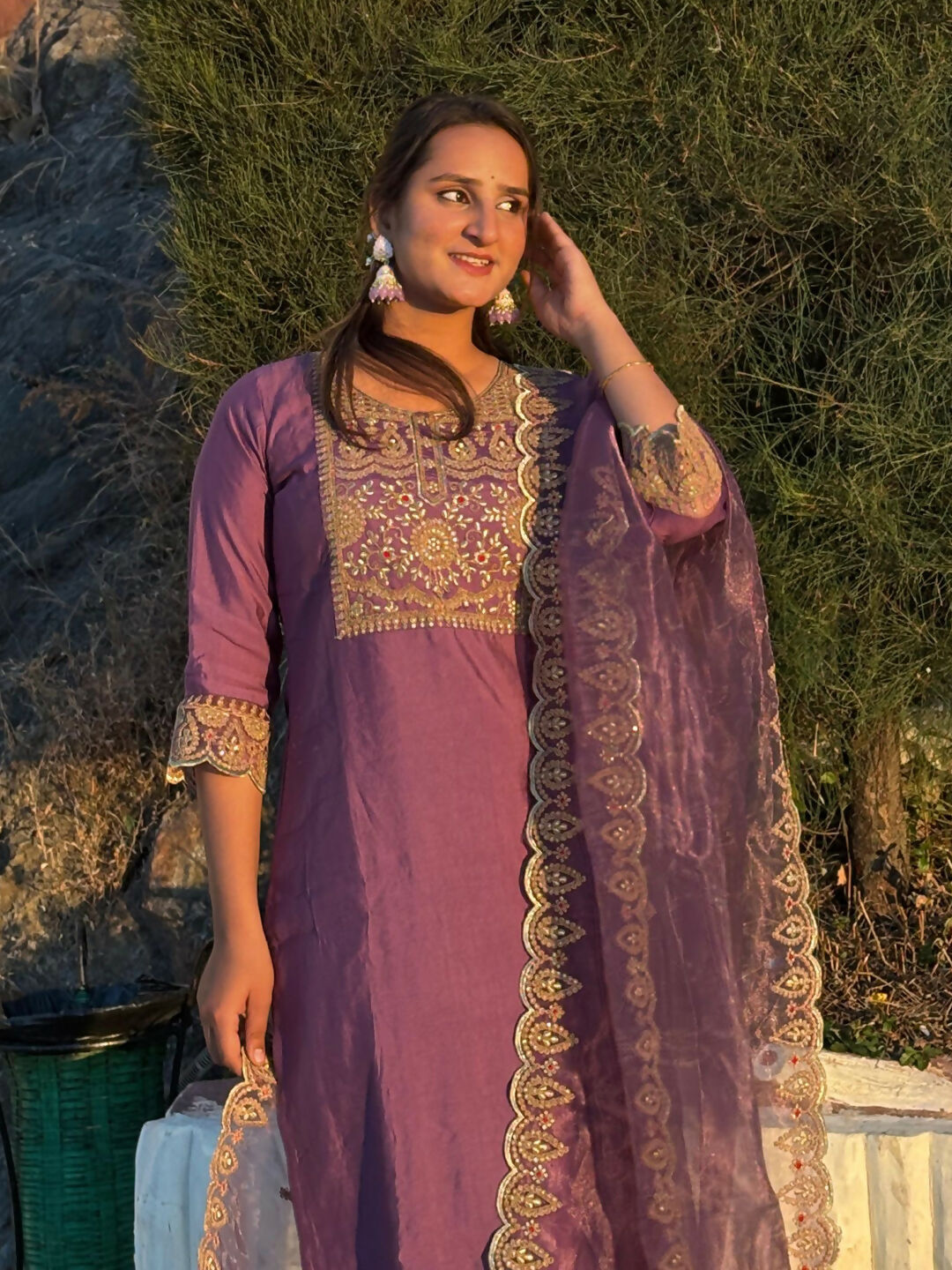 Vellora Dusty Mauve Silk Blend Stylish Embroidered Salwar Suit | Grocsy