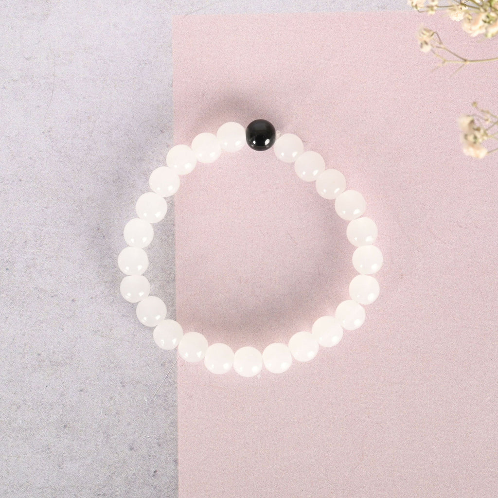 NVR Men & Women White Marbel Crystal Elasticated Bracelet | Grocsy