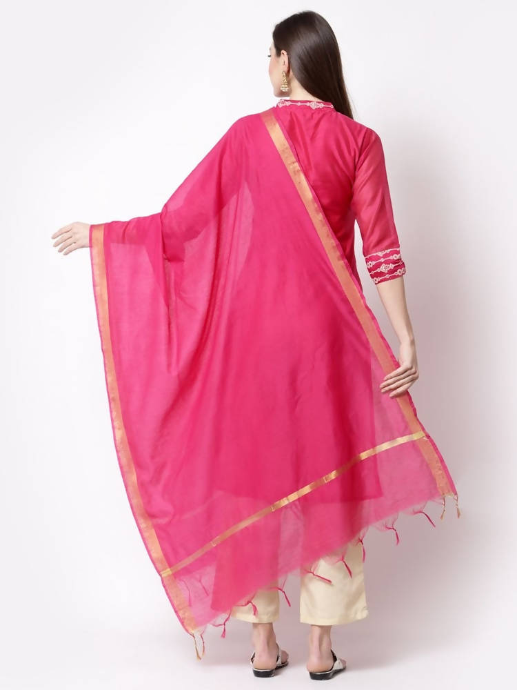 Myshka Pink Color Chanderi silk Printed Kurta With Pant Dupatta Set | Grocsy