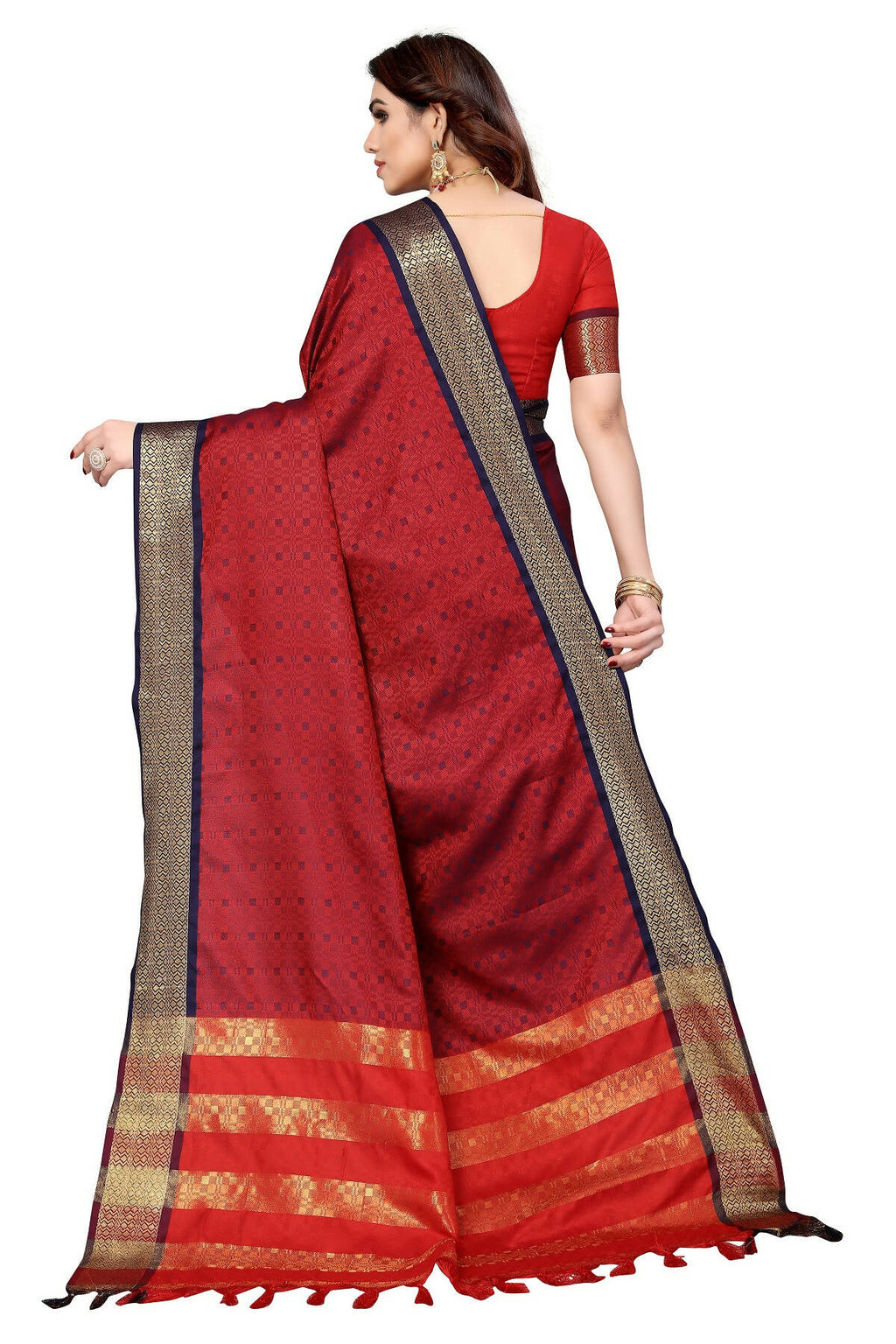 Vamika Weaving Maroon Cotton Silk Saree | Grocsy