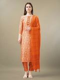Jyoti Fashion Women's Orange Rayon Embroidery & Sequence work Kurta with Trouser & Dupatta | Grocsy