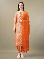 Jyoti Fashion Women's Orange Rayon Embroidery & Sequence work Kurta with Trouser & Dupatta | Grocsy