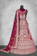 Dark Red Velvet Pure Mirror Work Semi Stitched Lehenga Choli with Dupatta - Nimaya Lagnotsav | Grocsy