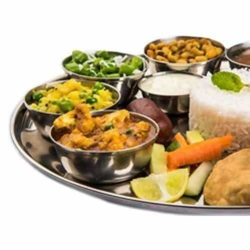 Soham Stainless Steel Round Lunch Plate/Dinner Plate, Tiffin Plate,Snacks Plate,Food Plate With Flower Design-3PC | Grocsy