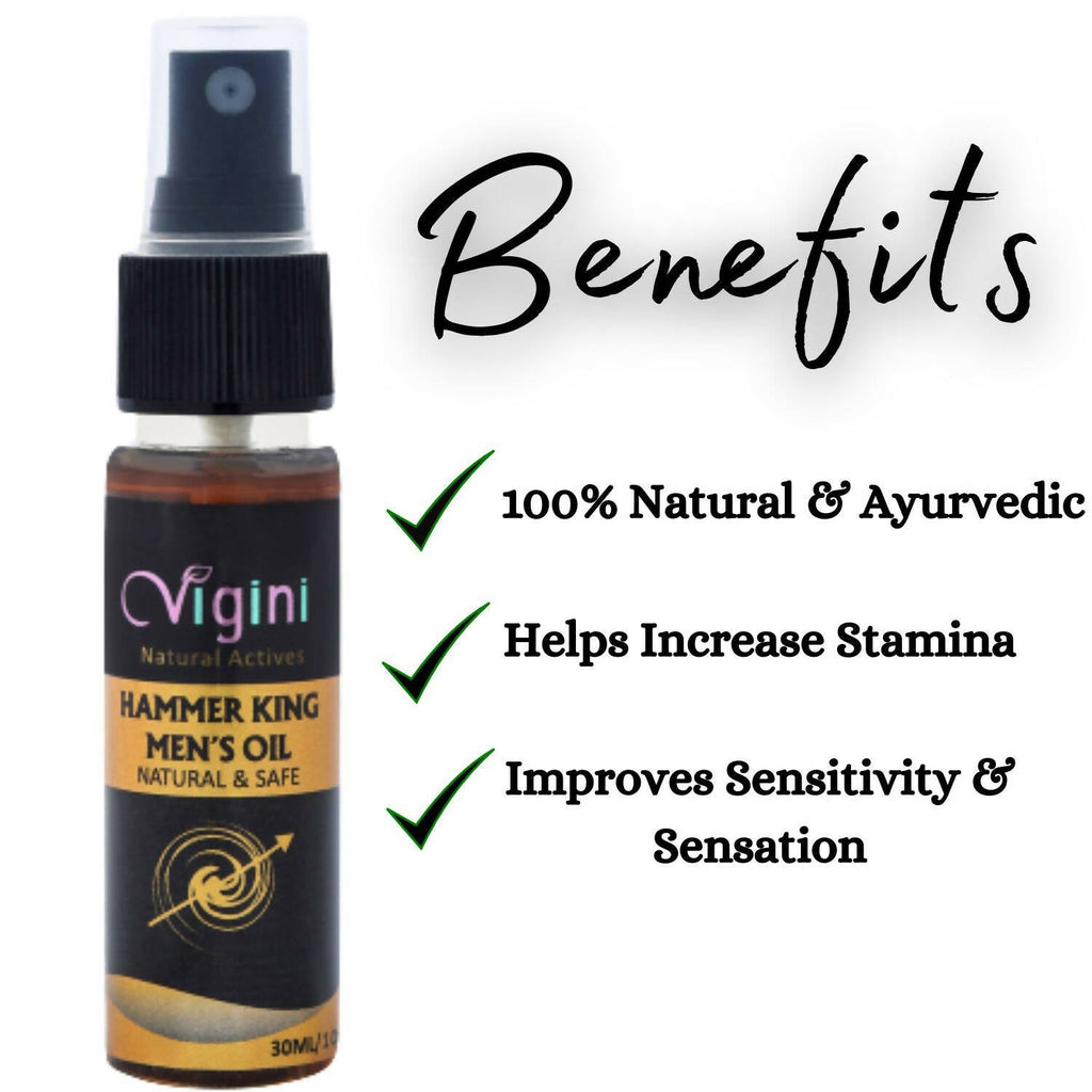 Vigini Natural Hammer King Lubricating Massage Oil for Men with Tulsi Ylang Ylang Clary Sage Essential Oils | Grocsy