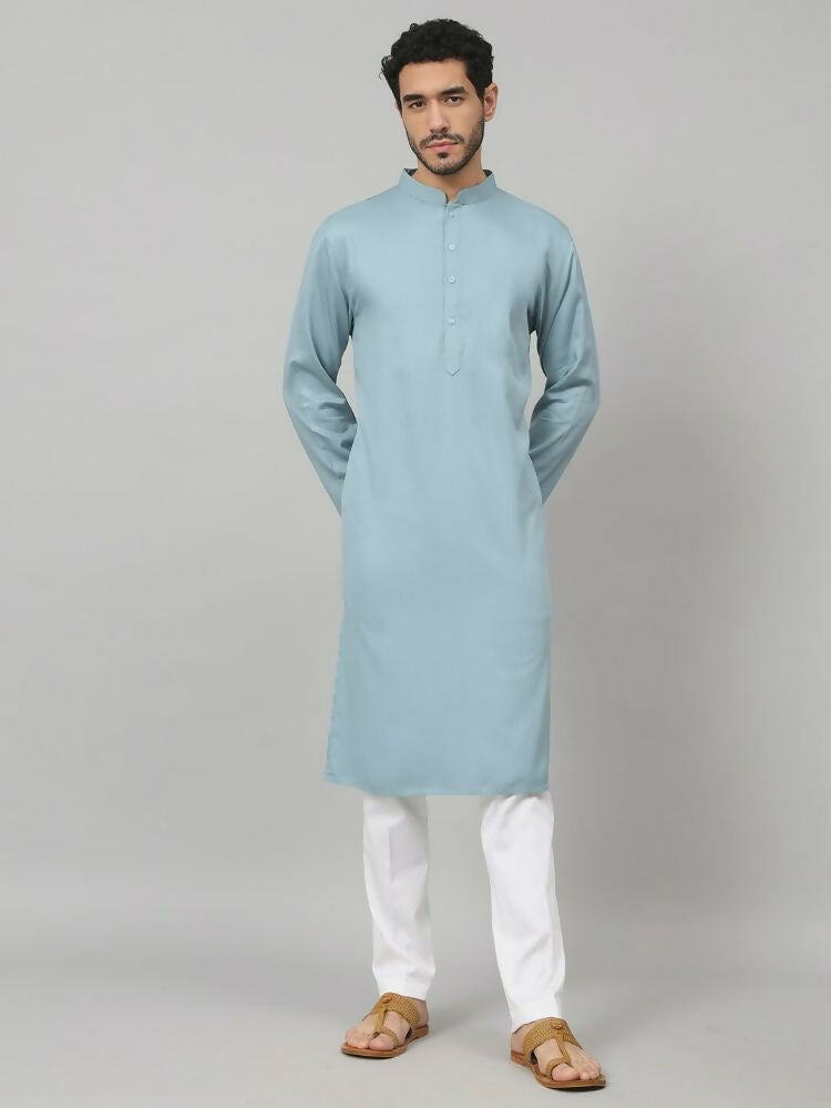 Giza Cotton Blue Plain Kurta by Hilo Design | Grocsy