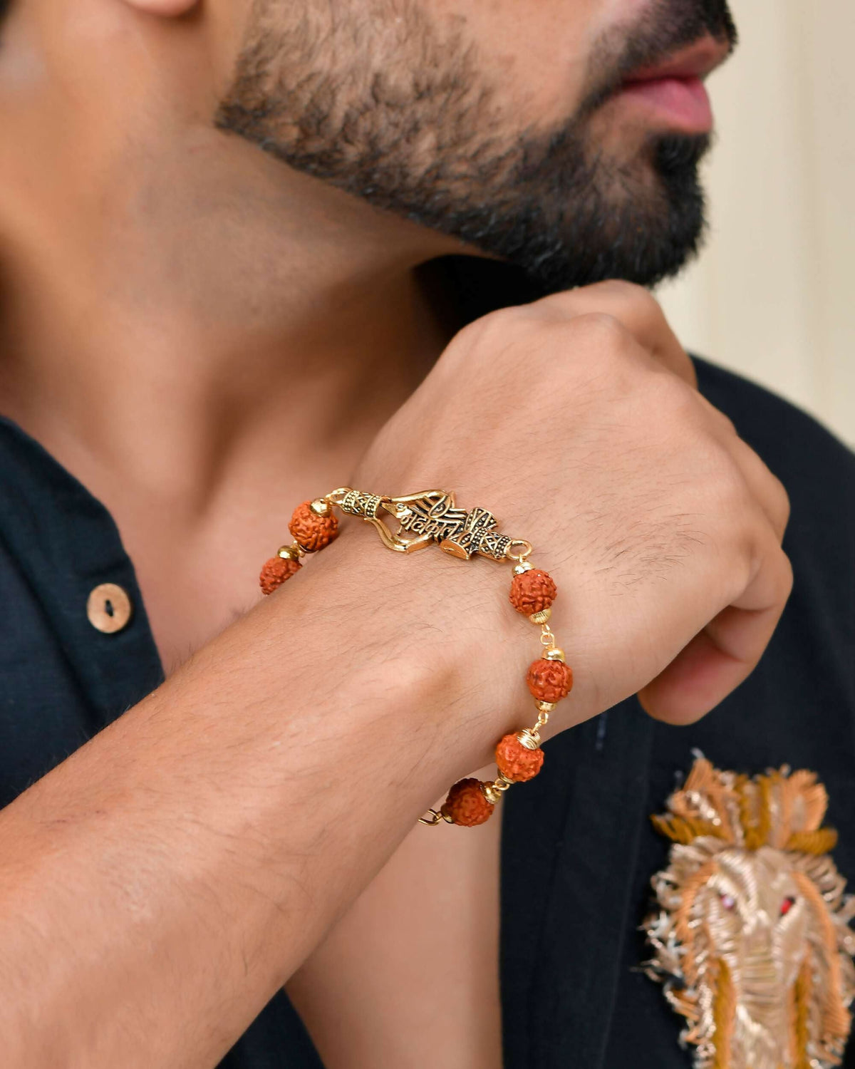 VOJ Gold-Polished Rudraksh Mahakal Bracelet | Grocsy