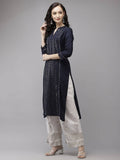 Yufta Women Navy Blue Regular Sequinned Kurta with Palazzo | Grocsy