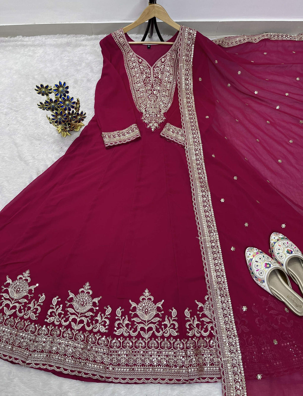 Teeya Creation Rani Color Faux Georgette Embroidery Work Long Party Wear Gown | Grocsy
