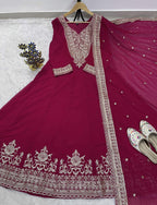 Teeya Creation Rani Color Faux Georgette Embroidery Work Long Party Wear Gown | Grocsy