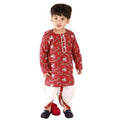 Little Bansi Boys Brown and White Color Bengali Kantha work floral kurta & Dhoti | Grocsy