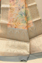 Joban Fashion Grey & Orange Saree Tissue Digital With Embroidery | Grocsy