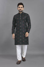 Anaita Black Weaving Linen Cotton Straight Kurta | Grocsy