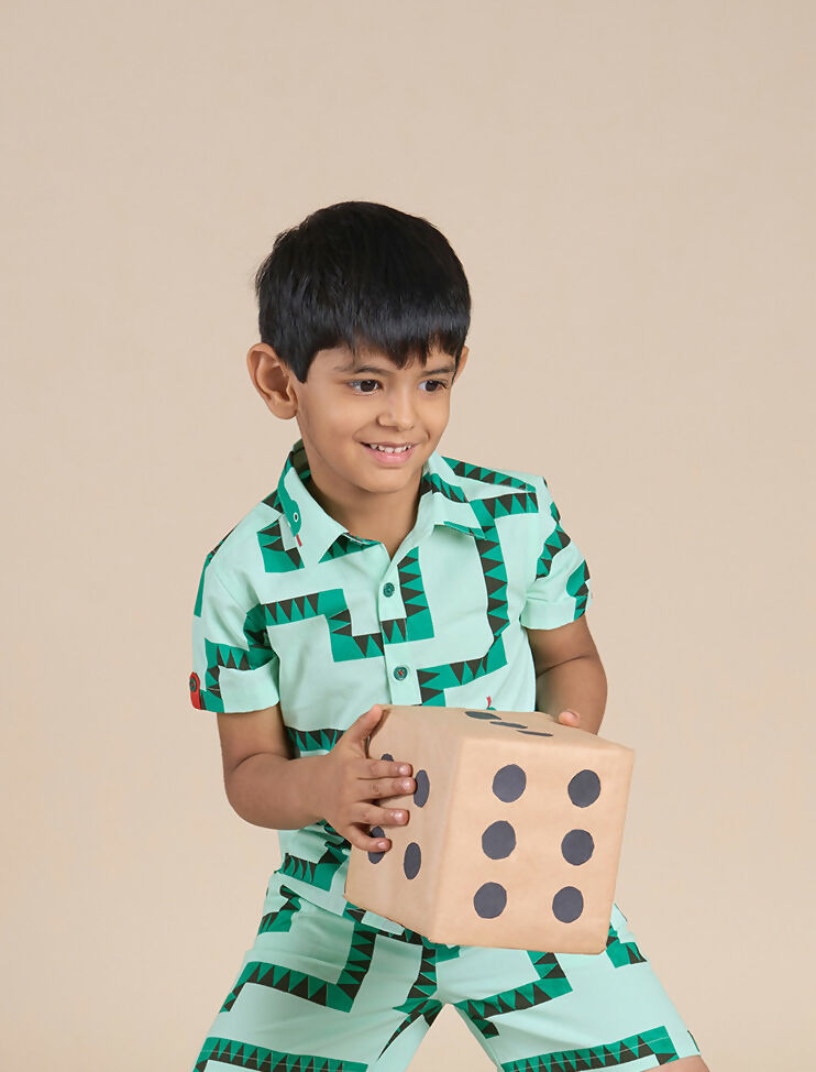 Snakes and Ladders Boys Green Table Print Shirt from Siblings Collection | Grocsy