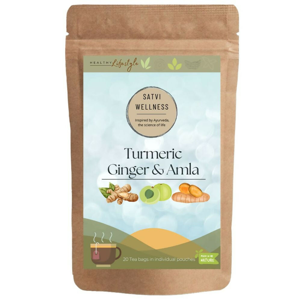 Satvi Wellness Turmeric Ginger Amla Tea| Turmeric Tea| Ginger Tea| Amla Tea | Herbal Tea | Grocsy