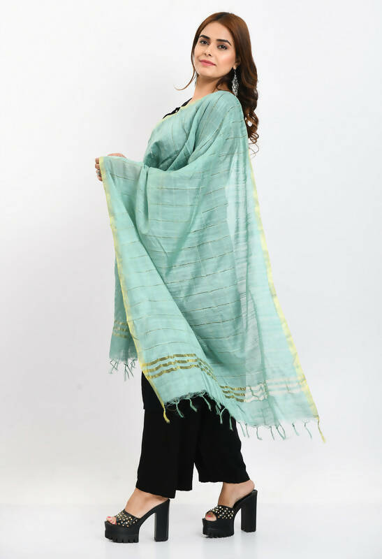 Mominos Fashion Moeza Women's Cotton Zari Box Pista Green Dupatta | Grocsy