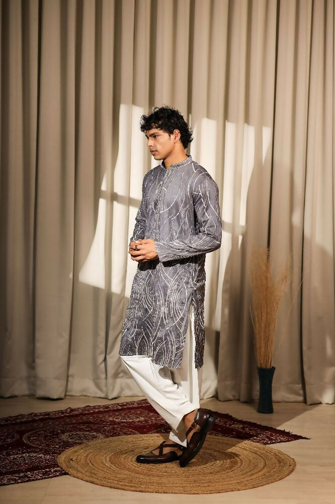 Bluish Grey Viscose Designer Embroidery Work Kurta Set - Mahotsav | Grocsy