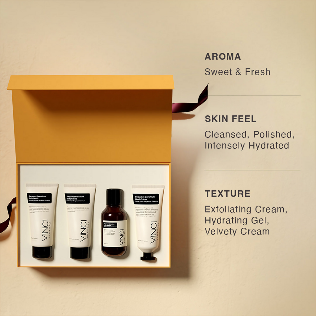 Vinci Botanicals Bergamot Geranium Bath and Body Quad Set | Grocsy