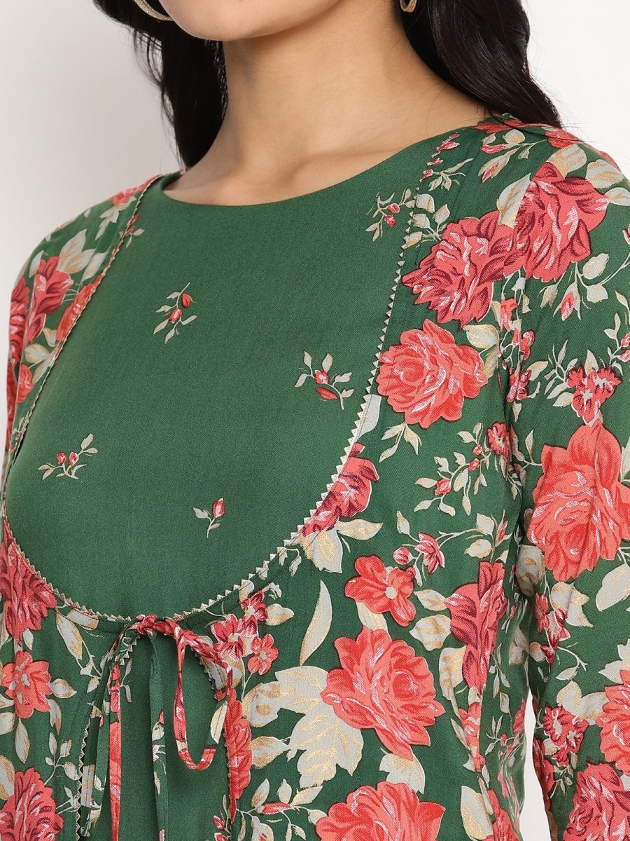 Ahalyaa Women's Green Rayon Printed Kurta Palazzo Set | Grocsy