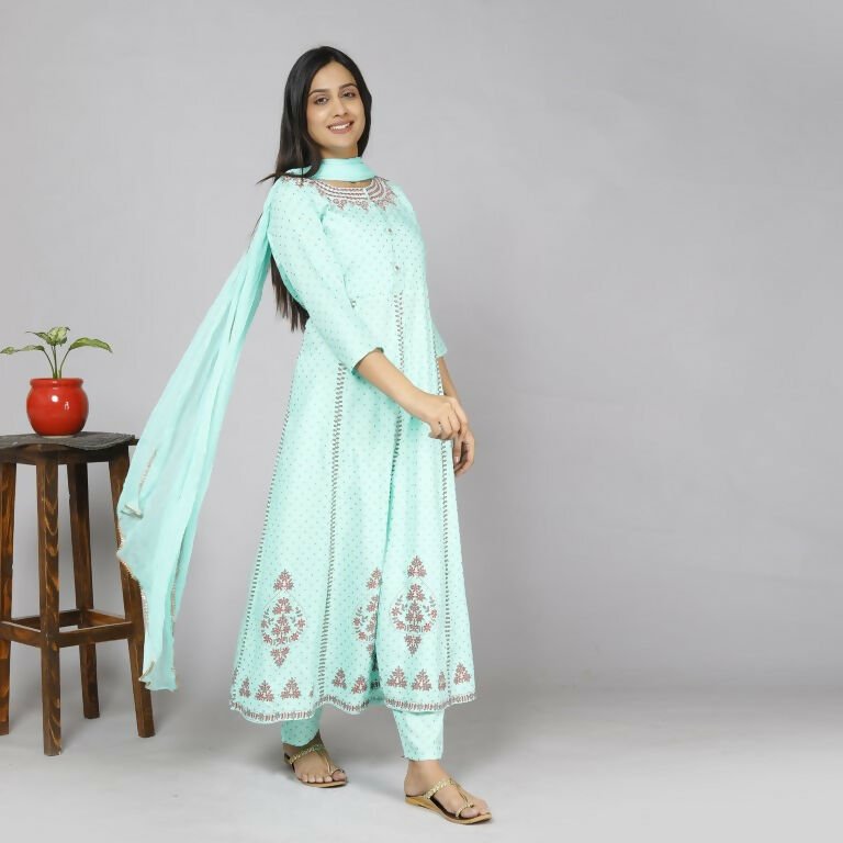 Alvano Women's Stylish Rayon Anarkali Kurta with Pant and Dupatta set Casual wear, Partywear, Wedding | Grocsy