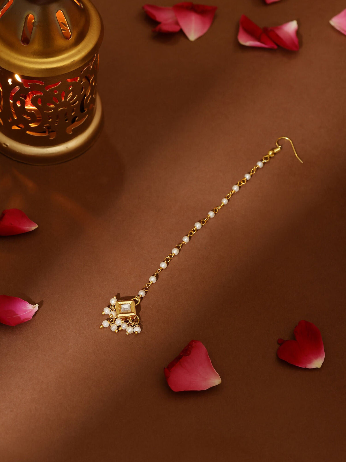 Ruby Raang Gold Square with Pearls Kundan Maang Tikka | Grocsy