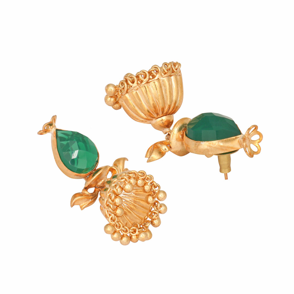 Nuyug 22K Gold Plated Emerald Stone Studded Ethnic Jhumkas | Grocsy