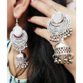 MS Fashion India Traditional Oxidized Silver Jhumka Mirror Earrings | Grocsy
