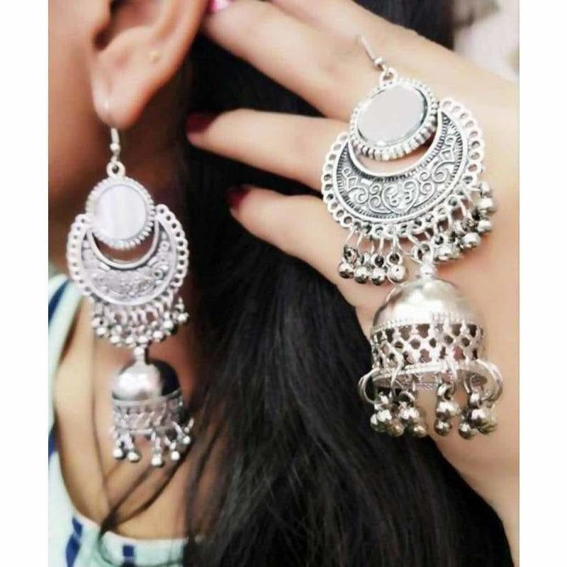 MS Fashion India Traditional Oxidized Silver Jhumka Mirror Earrings | Grocsy