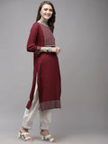 Yufta Women Burgundy Yoke Design Regular Sequinned Kurta with Palazzos & With Dupatta | Grocsy