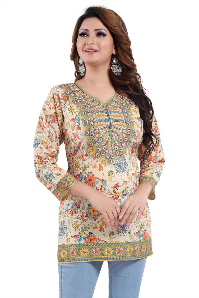 Snehal Creations Elegant Faux Crepe Printed Short Kurti Tunic | Grocsy