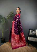 Joban Fashion Banarasi Purple Woven Butti Soft Silk Saree | Grocsy