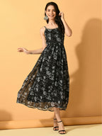 Myshka Women's Black Fit and Flare Party Dress | Grocsy