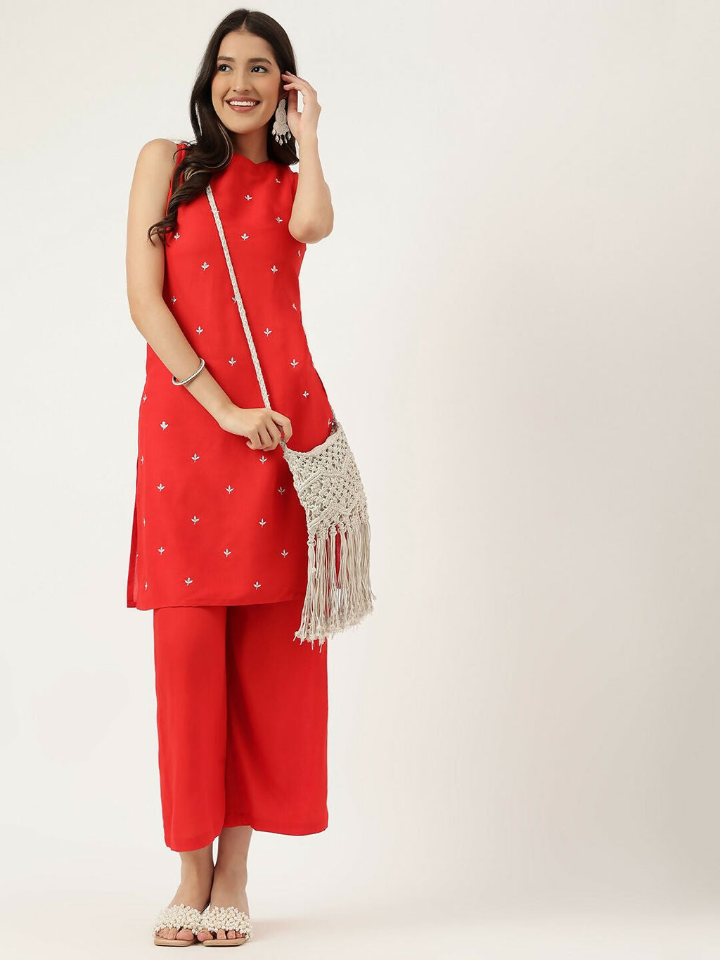 Joban Fashion Red Rayon and Embroidered Work Straight Kurta Bottom Set | Grocsy