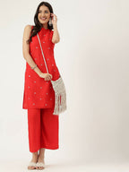 Joban Fashion Red Rayon and Embroidered Work Straight Kurta Bottom Set | Grocsy