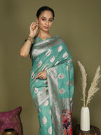 Shree Shyam Fashion Linen Cotton Rama Green Saree | Grocsy