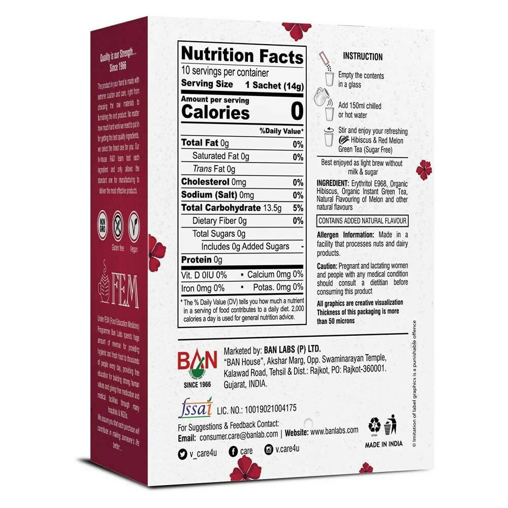 Care Hibiscus & Red Melon Sugar Free Green Tea Sachets | Grocsy