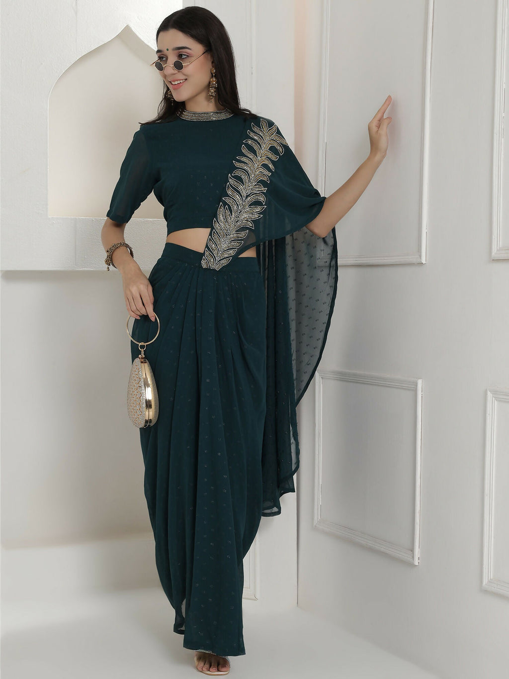 Joban Fashion Green Georgette Drape Skirt Set | Grocsy
