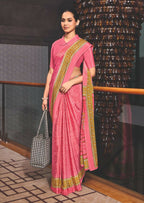 Joban Fashion Pink Crepe Silk with Traditional Print Saree | Grocsy