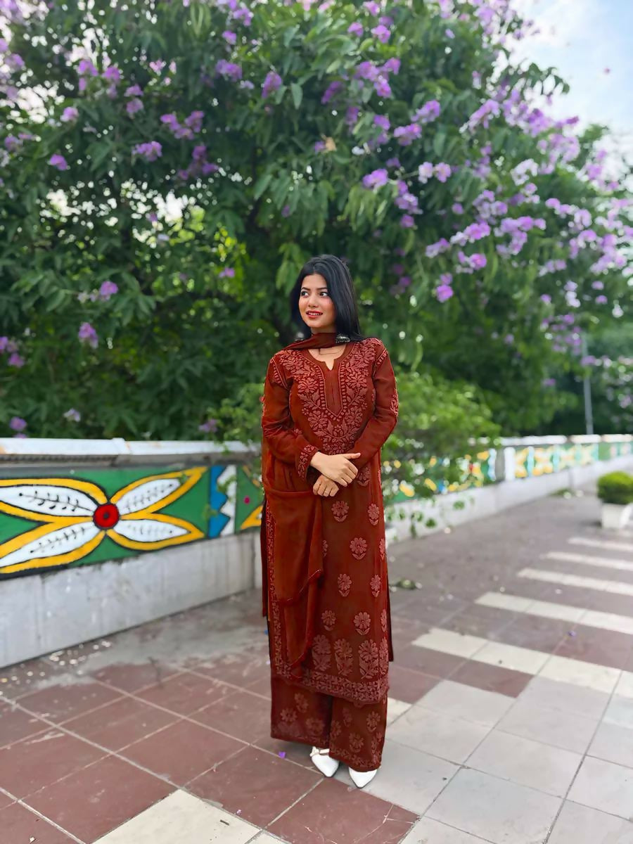 Joban Fashion Maroon Kurta Set Georgette Embroidery Sequence Work | Grocsy