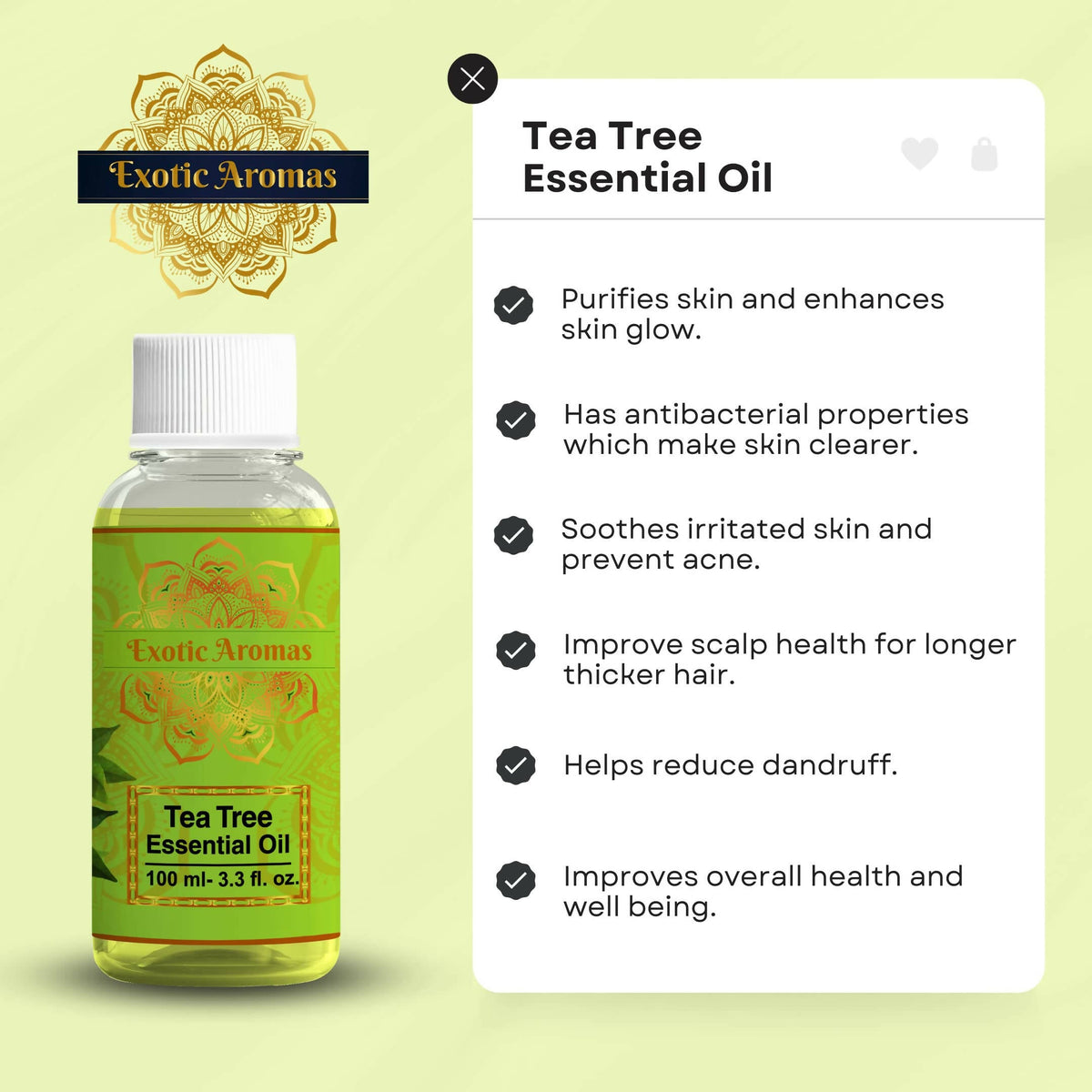 Exotic Aromas Tea Tree Essential Oil for Skin, Hair, Face, Acne Care | Grocsy