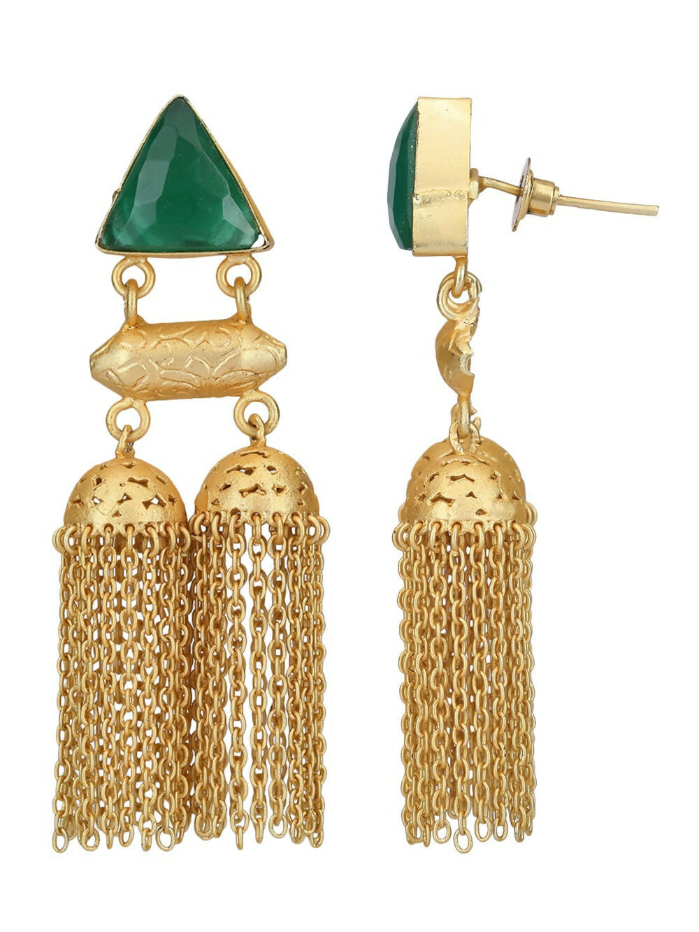 Joban Fashion Women Green Stone Matte Gold Jhumka | Grocsy